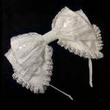 Daiiibabyyy  1Pc White Bow Lace Headband, Sweet & Lovely French Retro Hair Hoop, Lolita Style Photo Prop Hair Accessory for Women & Girls