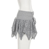 DAIIIBABYYY  -  Y2k Aesthetic Lace Flower Patchwork Mini Skirts Women High Waist Irregular Skirt Summer Streetwear Grunge Fairy Bandage Faldas
