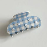 Daiiibabyyy  Gingham Hair Claw Clips for Women Pink Blue Checkered Flowers Zircon Acrylic Jaw Clips Strong Hold Non-Slip Hair Accessories