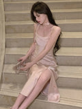 DAIIIBABYYY  -  Sexy Satin Spaghetti Strap Party Dress Elegant Floral Slim Birthday Evening Prom Midi Dress Female High Waist Split Vestidos New