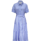 DAIIIBABYYY  -  New Fashion Striped Short-sleeved Loose Medium And Long Dress