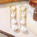 Daiiibabyyy  Exaggerated Pearl Chain Tassel Earrings Niche Temperament Earring Jewelry Women Daily Fashion Accessories