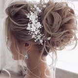 Daiiibabyyy  1Pc Flower Bride Wedding Hair Vine Pearl Bridal Hair Piece Leaf Hair Accessories Rhinestone Headband for Women and Girls