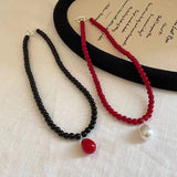 DAIIIBABYYY  -  Glass Bead Neckchain Vibrant Color Pearl Drop Pendant Necklace Stylish Choker Ornament Anniversary Birthday Gift D0LC
