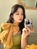 Daiiibabyyy  Ins Bright Yellow Dot Silk Scarf Women's 2025 Spring Summer New High-end Neck Silk Scarf Matching Headband Tied Hair Long Scarf