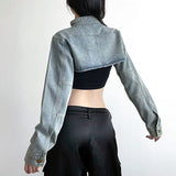 DAIIIBABYYY  -  Y2K Cropped Denim Jacket Women Vintage 90S Sexy Long Sleeve Jeans Coats Summer Gyaru Harajuku Streetwear Design Outerwears