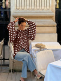 Daiiibabyyy  Polka Dot Tie-Strap Semi-Transparent Lantern Sleeve Women Blouse Elegant Loose Fashionable With Multiple Styles Long-sleeved Top