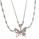 Daiiibabyyy   -  Personality Design Butterfly Crystal Double Layer Pendant Necklace for Women Charm Heart Zircon Choker Chain Punk Girls Jewelry