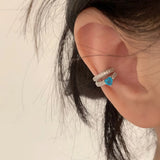 DAIIIBABYYY  -  New Trending Heart Zircon Double-Layer Ear Cuff No Piercing Earring Unique Metal Blue Crystal Rings for Women Y2K Jewelry Sets