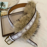 Daiiibabyyy  Fashion PU Leather Leather Fur Belt Faux Fur Rivet Furry Waistband Korean Style Spicy Girl Style Y2K Waistband Dress Decoration