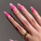 Daiiibabyyy  24Pcs Mid-length French Almond Nails Set Press on Pink Edge Pearl Design Fake Nail Simple Detachable Full Cover False Nails Tips