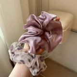 DAIIIBABYYY  -  Summer Purple Polka Dot Mesh Satin Scrunchies Temperament Large Elastic Hair Bands Makeup Ponytail Holder Sweet Hair Tie Ropes