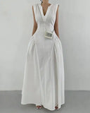DAIIIBABYYY  -  Spliced Side Pleated Vest Sleeveless Dress Women 2025 Summer New Style French Luxury Slimming Long Elegant