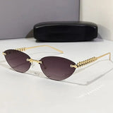 Daiiibabyyy  Retro Frameless Trimmed Cat Eye Rivet Small Frame Sunglasses for Men and Women Round Face Slimming Hip-hop Trampoline Sunglasses