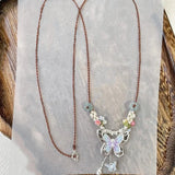 Daiiibabyyy  Gradient Blue Purple Butterfly Pendant Flower Hand Woven Rope Necklace Ethnic Style Vintage Jewelry Women Personalized Gifts