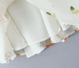 Daiiibabyyy  Retro White Flower Bow Ruched Chest Lace Slash Collar Satin Mini Dress Women Short Puff Sleeve Low Waist Swing Dresses Robe