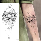 DAIIIBABYYY  -  Black Flower Women Sexy Tattoo Sticker Women Dot Rose Peony Body Chest Art Temporary Tattoos Water Transfer Fake Tattoo Stickers