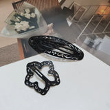 DAIIIBABYYY  -  4PC Set Cute Retro Black BB Hairpins Hollow Flower Hair Clips Simple Classical Design for Girls Hair Accessories Party Holiday O