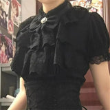 Daiiibabyyy  Cosplay Rhinestone Bow Japanese Gothic Style Skirt Set Women Sweet Lace Ruffles Shirt Slim Bandage Mini Skirt Lolita Y2k Outfits