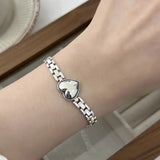 Daiiibabyyy 925 Sterling Silver Thai Silver Bracelet for Women Vintage Geometric Heart Love Lucky Punk Jewelry New Dropship