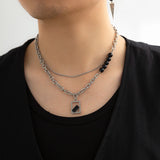 DAIIIBABYYY  -  Punk Stainless Steel Heart Pendant Necklace for Women Kpop Steel Ball Lock Key Chain Necklace Gothic Jewelry Gift