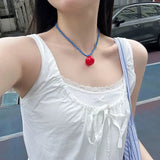 DAIIIBABYYY  -  Colorful Adjustable Resin Bead Necklace Fruit Pendant Clavicle Chain Jewelry
