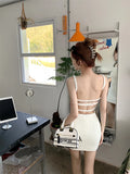 DAIIIBABYYY  -  Sweet Hot Girl White Knitted Strap Dress for Women's Summer Vacation Style Sexy Chic Hip Wrap Short Dress Fashion Female Clothes