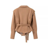 DAIIIBABYYY  -  Women's Autumn And Winter New Fashion Waist Strapped Suede Jacket Female Elegant Pocket Decorated High Street Casual Coat