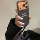 Daiiibabyyy  Vortex pattern IND deep brown minimalist English phone case with hanging rope for iPhone 11 12 13 14 15 16 17 Pro Max