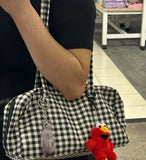 Daiiibabyyy  New Style Checkered Shoulder Bags Fashion Solid Color Simple Large Capacity Nylon Tote Canvas Travel Bag Unisex Storage Bag