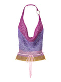 Daiiibabyyy  Women s Sparkling Sequin Embellished Halter Neck Sleeveless Tank Top with Stylish Open Back Design for Summer