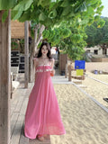 Daiiibabyyy  Summer Fashion New Women's Elegant Design Sense Beach Strap Long Dress Color Blocked Irregular Vacation Style Dress