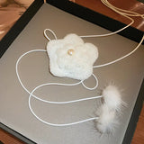 Daiiibabyyy -  Sweet White Color Wool Plush Flower Adjustable Tassel Pendant Necklaces for Women Mink Hair Ball Simulated Pearl Chokers