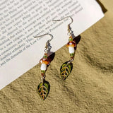 Daiiibabyyy  Glass Leaf Mushroom Bead Necklace Retro Rustic Forest Style Earring Multiple Splicing Design Collarbone Chain Y2K Jewlery Set