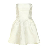 Daiiibabyyy Summer Harajuku Strapless Dress Solid Casual A-Line High Dress Waist Loose Printing Slash Neck Short Mini Dresses Woman