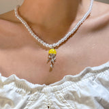 Daiiibabyyy  French Jellyfish Pearl Pendant Necklace for Women Luxury Exquisite Sweet Colorful Necklace Versatile Marine Jewelry