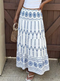Daiiibabyyy  Bohemian vacation Flower Print Contrast Color Ethnic Loose All Match Long Skirts