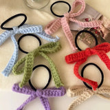 Daiiibabyyy Colored Woolen Bow Hair Tie Scrunchies Headwear for Girls Korea Sweet Knitted Ribbon Ponytail Elastic Hair Band Hair Accessories