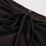 Daiiibabyyy  Women's Brown Long Maxi Skirt, Drawstring Waist, Beaded Tassel, Side Slit, Boho Summer Flowy Casual High Waist, Party