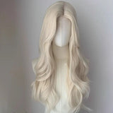 Daiiibabyyy  White Gold Long Curly Synthetic Wig High Quality Fashion Big Wave Bangs Women's Hair Wig