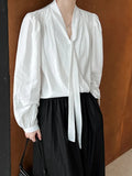 DAIIIBABYYY  -  Autumn New Ribbon Hanging Neck Shirt for Women, Korean Style Slimming and Elegant Top