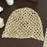 Daiiibabyyy  Retro Vintage Sequin Woven Cap Y2k Knit Sequin Bucket Hat Thin Hollow Beanie Hats Summer