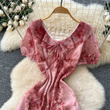 Daiiibabyyy  Woman Vintage Print Dress Doll Collar Bandage Fashion Elegant Vestidos Korean A-Line Puff Sleeve Dresses Vestidos De Mujer