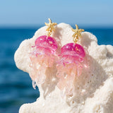Daiiibabyyy  1Pairs Ocean Sweet Starfish Gradient Jellyfish Acrylic Earrings for Ladies Cute Summer Vacation Style Ear Jewelry Accessory