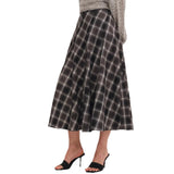Daiiibabyyy  Women Long Skirt Plaid Midi Waist Cinched Skirts Vintage High Waist Pleated Skirt Black And White Wide Flared Skirt Women's