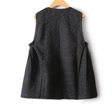 DAIIIBABYYY  -  Spring Autumn New Chinese Style V-neck Jacquard Vest Jackets Women's Retro High-end Buckle Side Pleated Loose Casual Waistcoat