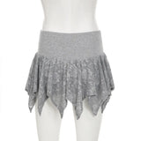 DAIIIBABYYY  -  Y2k Aesthetic Lace Flower Patchwork Mini Skirts Women High Waist Irregular Skirt Summer Streetwear Grunge Fairy Bandage Faldas