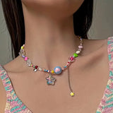 DAIIIBABYYY  -  Boho Candy Star Beaded Clavicle Chain Necklace - Colorful Y2K Vacation Accessory