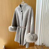 DAIIIBABYYY  -  French Elegant Woolen Coat  Women Fashion OL With Belt Elegant Jacket Office Lady Vintage Batwing Sleeve Outerwear