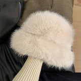 Daiiibabyyy  New Fashion Faux Rabbit Fur Bucket Hat for Women's Russian Luxury Fluffy Warm Wrap Winter Hat Fuzzy Plush Beanies Hat Y2k